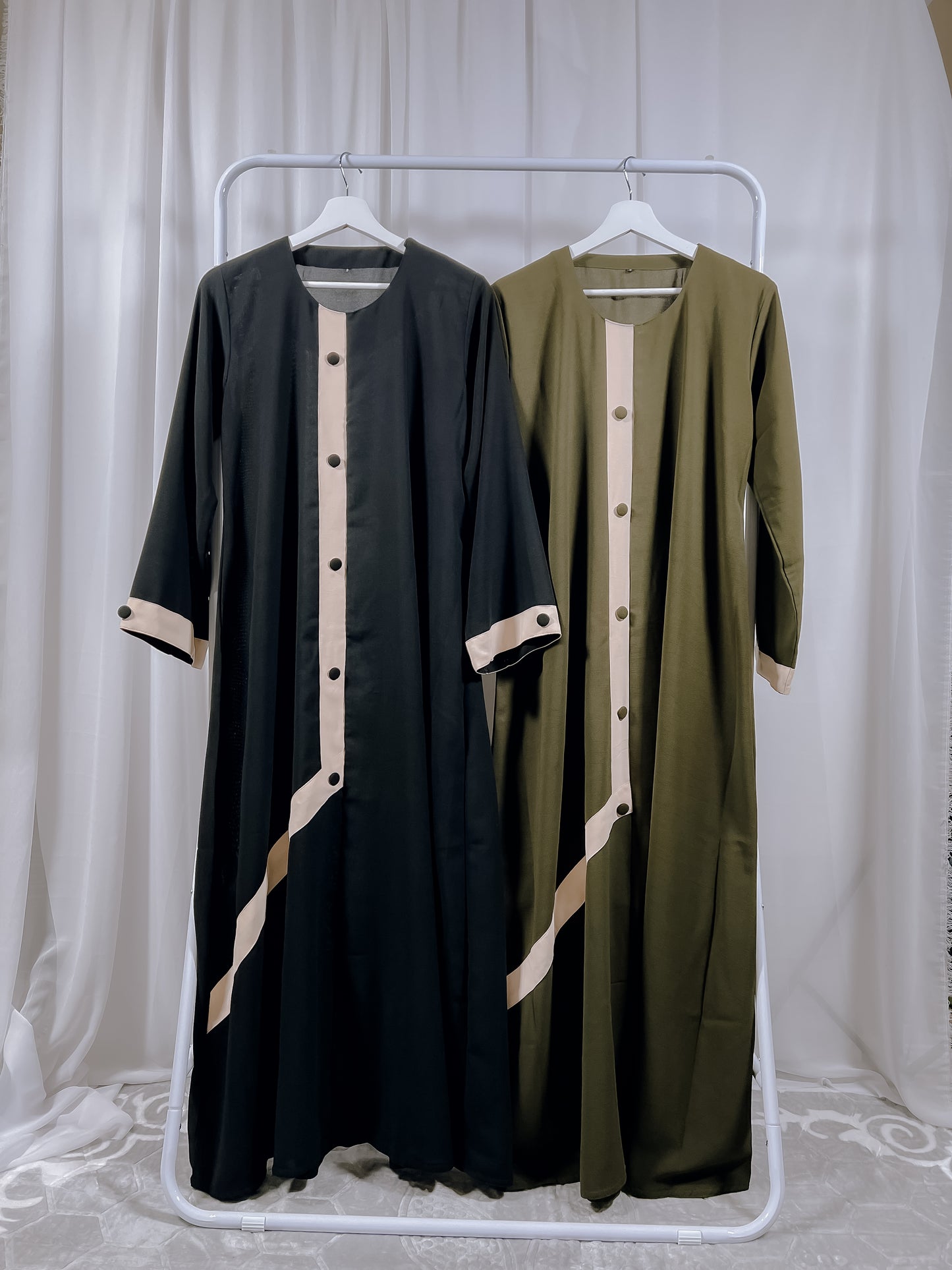 Black Abaya with cream band on the front