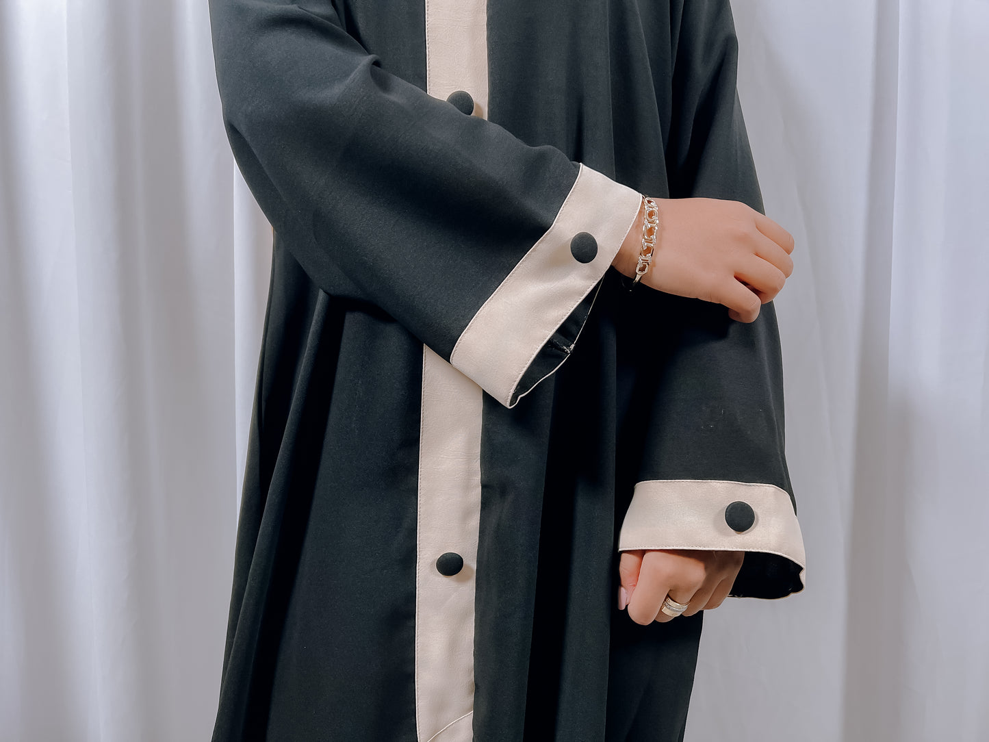 Black Abaya with cream band on the front