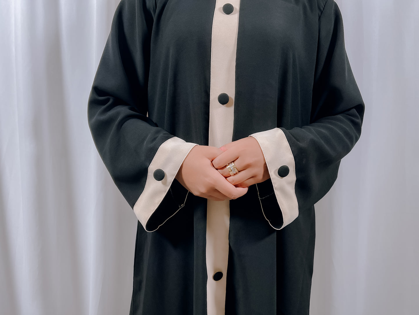 Black Abaya with cream band on the front