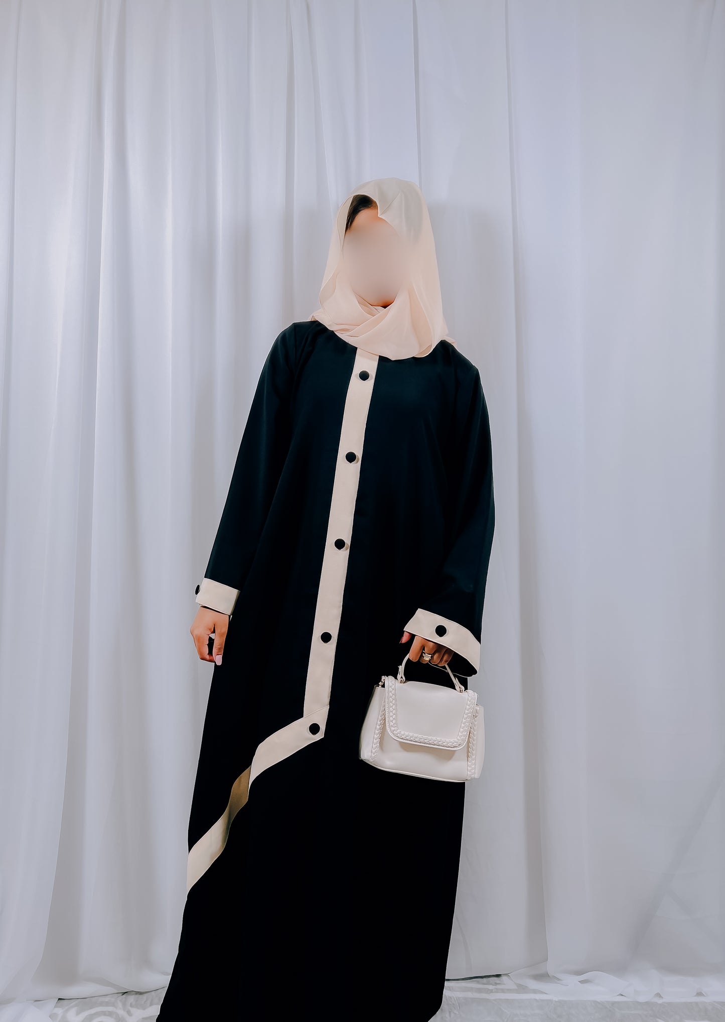 Black Abaya with cream band on the front